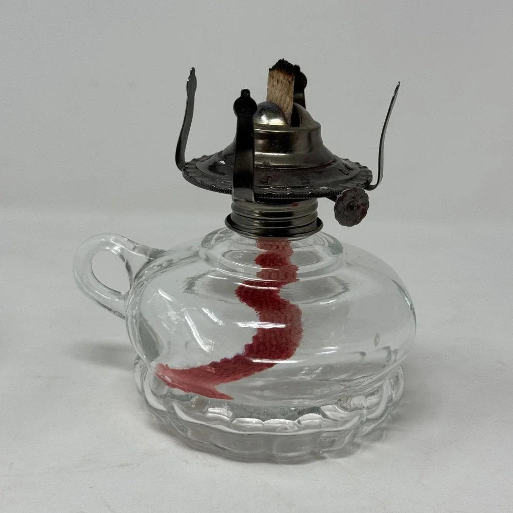 Lamplight Farms Vintage Clear Glass Oil Lamp with Handle & Scalloped Base 12